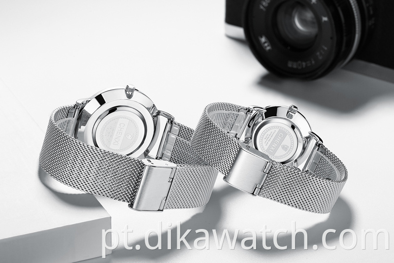 076 CHENXI Casal Relógios Simples e Literal Moda Relógio Mostrador Luxo Full Mesh Malha Pulseira de Quartzo